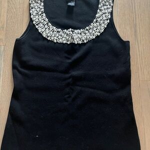 Vintage pearl embellished EVIE Black Knit Top